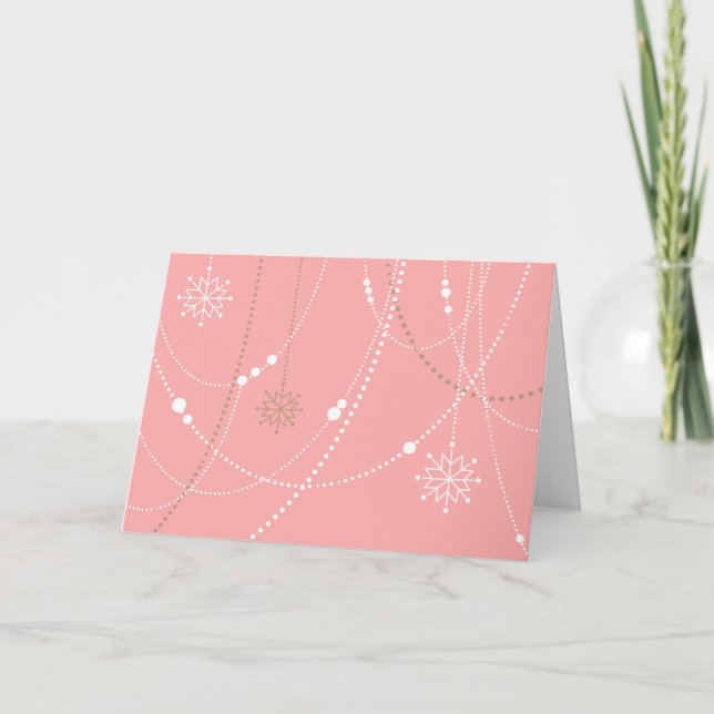 Snowflake pink mid century elegant winter cute card (Front)