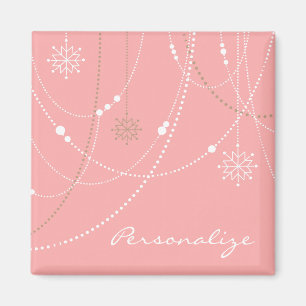 Snowflake pink mid century elegant winter cute magnet
