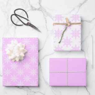 Snowflake Pink Pastel White Christmas Holiday  Wrapping Paper Sheet