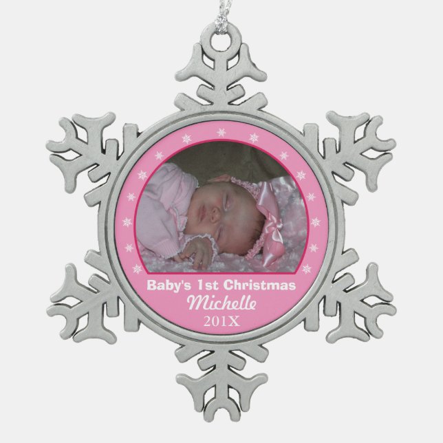 Snowflake Pink Photo Ornament (Front)