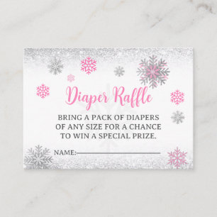  Snowflake Pink & Silver Baby Shower Diaper Raffle Enclosure Card