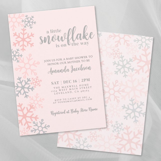 Snowflake Pink Winter Baby Shower Invitation (Snowflake Pink Winter Baby Shower Invitation)