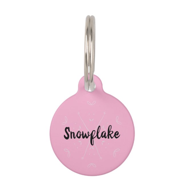 Snowflake pink winter name pet tag (Front)