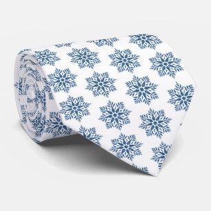 Snowflake Plaid Pattern Blue Holiday Neck Tie