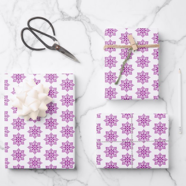 Snowflake Plaid Pattern Pink Holiday Wrapping Paper Sheet (Front)