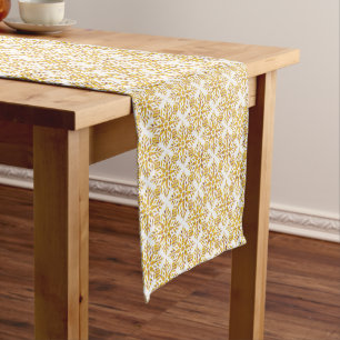 Snowflake Plaid Pattern Yellow Table Runner