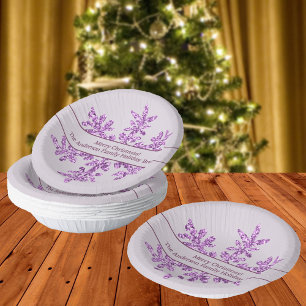 Snowflake Purple Glam Cute Christmas Party Paper Plate