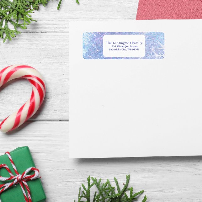Snowflake Purple Glitter Winter Address (Icy Blue Glitter Personalized Address Label)