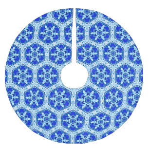 Snowflake Quit Pattern - Cobalt Blue and White Brushed Polyester Tree Skirt
