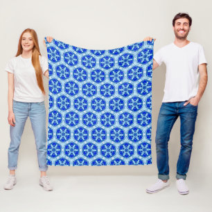 Snowflake Quit Pattern - Cobalt Blue and White Fleece Blanket