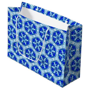 Snowflake Quit Pattern - Cobalt Blue and White  Large Gift Bag