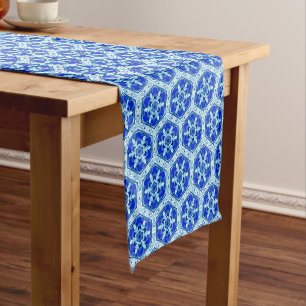 Snowflake Quit Pattern - Cobalt Blue and White Short Table Runner
