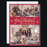 Snowflake Red and Gold 4 Photo Collage Christmas Holiday Card<br><div class="desc">Modern Simple Elegant Calligraphy Red and Gold Snowflake 4 Photo Collage Merry Christmas Script Holiday Card. This festive, minimalist, four (4) photo holiday greeting card template features a grid photo collage, some snowflake and says „Merry Christmas”! The „Merry Christmas” greeting text is written in a beautiful hand lettered brush font...</div>