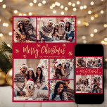 Snowflake Red and Gold 5 Photo Collage Christmas Holiday Card<br><div class="desc">Elegant Modern Simple Calligraphy Red and Gold Snowflake 5 Photo Collage Merry Christmas Script Holiday Card. This festive, minimalist, five (5) photo holiday greeting card template features a pretty grid photo collage, some snowflake and says „Merry Christmas”! The „Merry Christmas” whimsical greeting text is written in a beautiful hand lettered...</div>