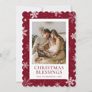 Snowflake Red Christmas Blessings Photo Holiday Card