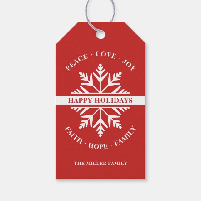 Snowflake Red Holiday Gift Tags (Front)