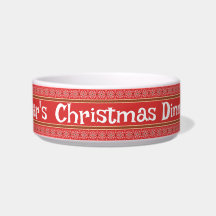 Snowflake Red  Personalized Cat Bowl 