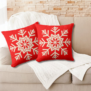 Snowflake Red White Christmas Cushion
