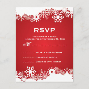 Snowflake red white winter wedding RSVP Card