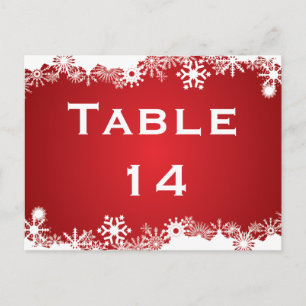 Snowflake red white winter wedding table number postcard