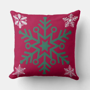 Snowflake/Reindeer Red Stripe Christmas Pillow