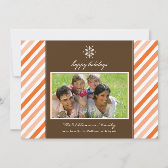 Snowflake Ribbon Family Holiday Card (orange) (Front)