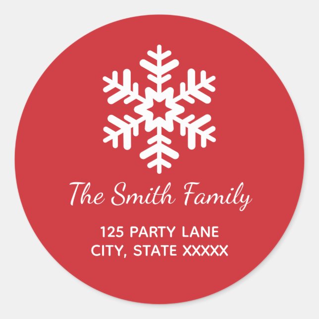 Snowflake Round Holiday Return Address Label (Front)