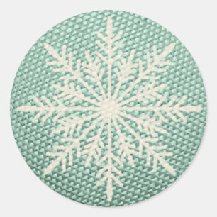Snowflake rustic embroidered winter vintage teal classic round sticker