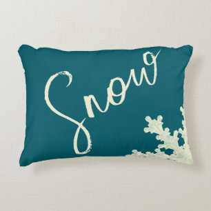 Snowflake script blue slate butter elegant winter decorative cushion