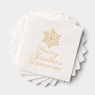 Snowflake Script Holiday Greeting Family Name Foil Napkins
