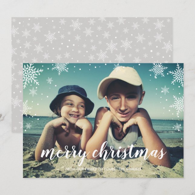 Snowflake Season Christmas Holiday Photo Flat Card (Front/Back)
