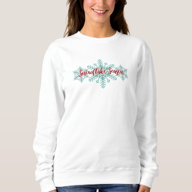 Snowflake Season Winter Script Teal Christmas Sweatshirt (Front)