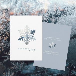 Snowflake Season's Greetings Simple Icy Blue Holiday Card