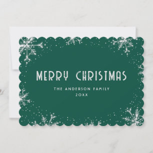 Snowflake Silver Green Snow Christmas Card