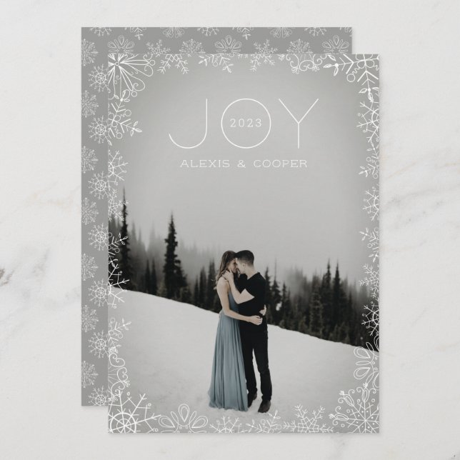 Snowflake Sketch Frame White White Holiday Card (Front/Back)