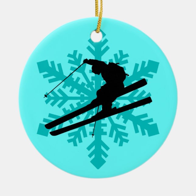 snowflake skier ceramic tree decoration (Front)
