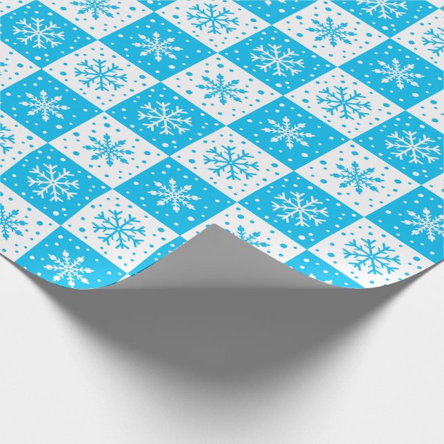 Snowflake & Snow Pattern (Blue) Wrapping Paper (Corner)