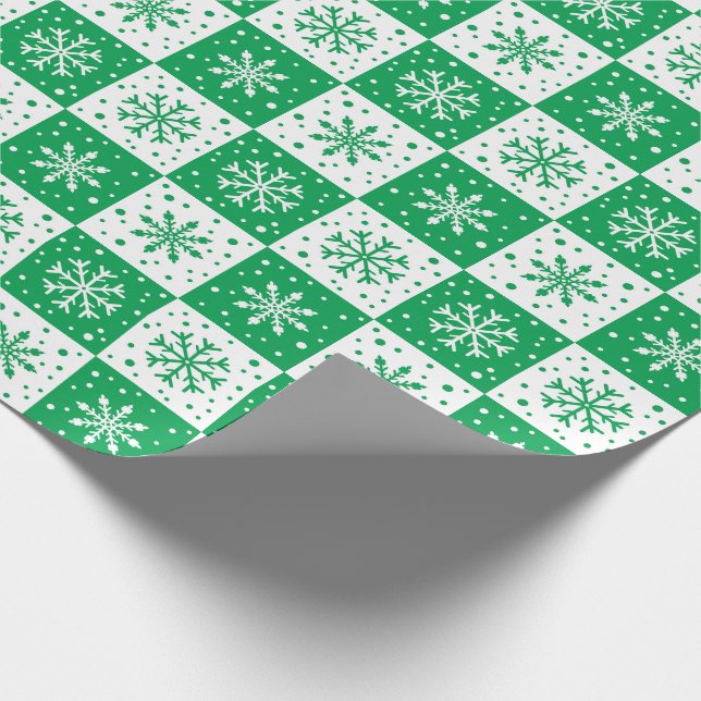 Snowflake & Snow Pattern (Green) Wrapping Paper (Corner)