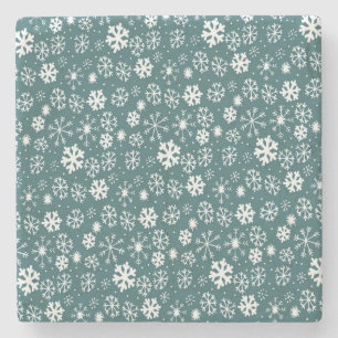 Snowflake Snowstorm In Aqua Blue Stone Coaster