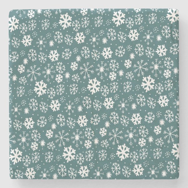Snowflake Snowstorm In Aqua Blue Stone Coaster (Front)
