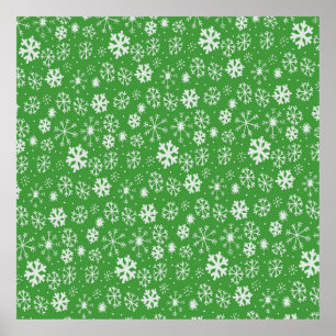 Snowflake Snowstorm With Green Background Poster