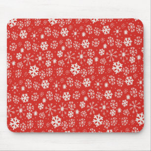 Snowflake Snowstorm With Poppy Red Background Mouse Pad