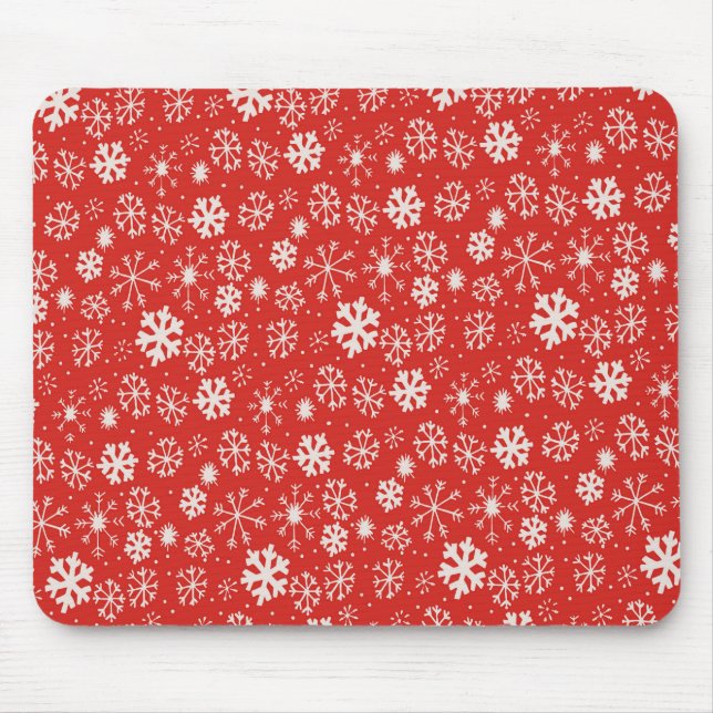 Snowflake Snowstorm With Poppy Red Background Mouse Pad (Front)