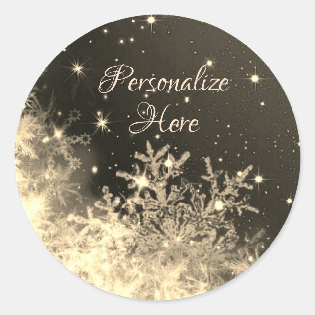Snowflake sparkle gold cream elegant  classic round sticker (Front)