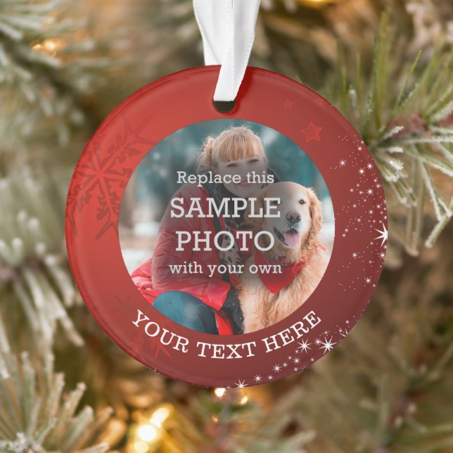 Snowflake Stars Photo Red Ornament (Tree)
