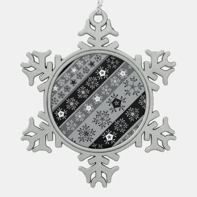 Snowflake Stripes Grey Pewter Christmas Ornament (Front)