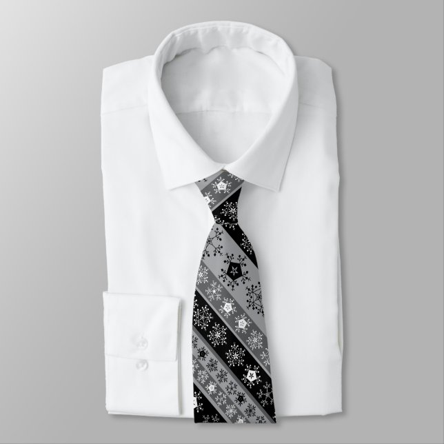 Snowflake Stripes Grey Tie (Tied)
