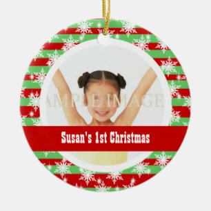 Snowflake stripes photo template ceramic tree decoration