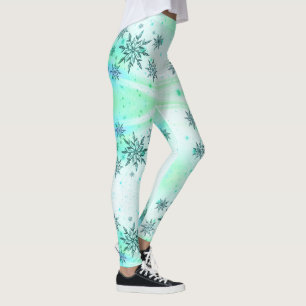 Snowflake swirl blue green white cute winter leggings