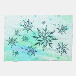 Snowflake swirl teal blue green winter cute tea towel
